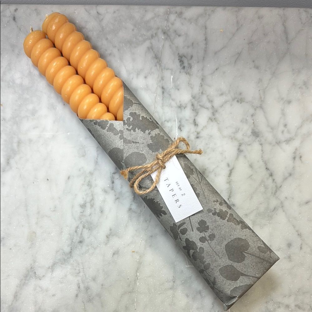 Anthropologie Set of 2 Tapers Orange Twisted Candles